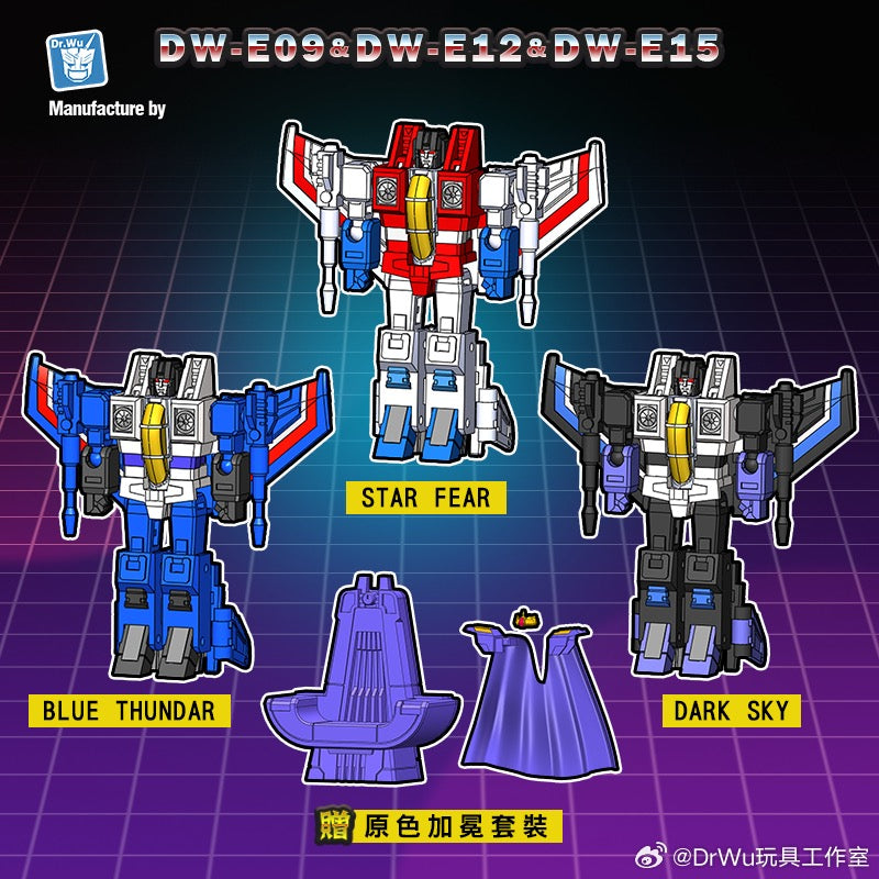 Dr.Wu E09 Star Fear & E12 Blue Thunder & E15 Dark Sky & Crown Set | Starscream & Thundercracker & Skywarp & Crown Set
