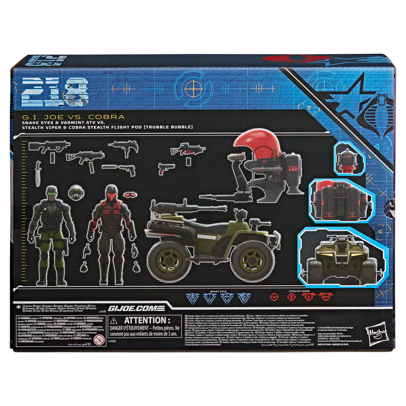 Deposit: G.I. Joe Classified Series #218, Snake Eyes & Varmint ATV Vs. Stealth Viper & Cobra Stealth Flight Pod (Trubble Bubble)